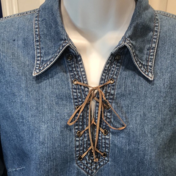 ANN TAYLOR 💯% cotton denim tunic top•front lacing•long sleeve•size 8 - Picture 5 of 17